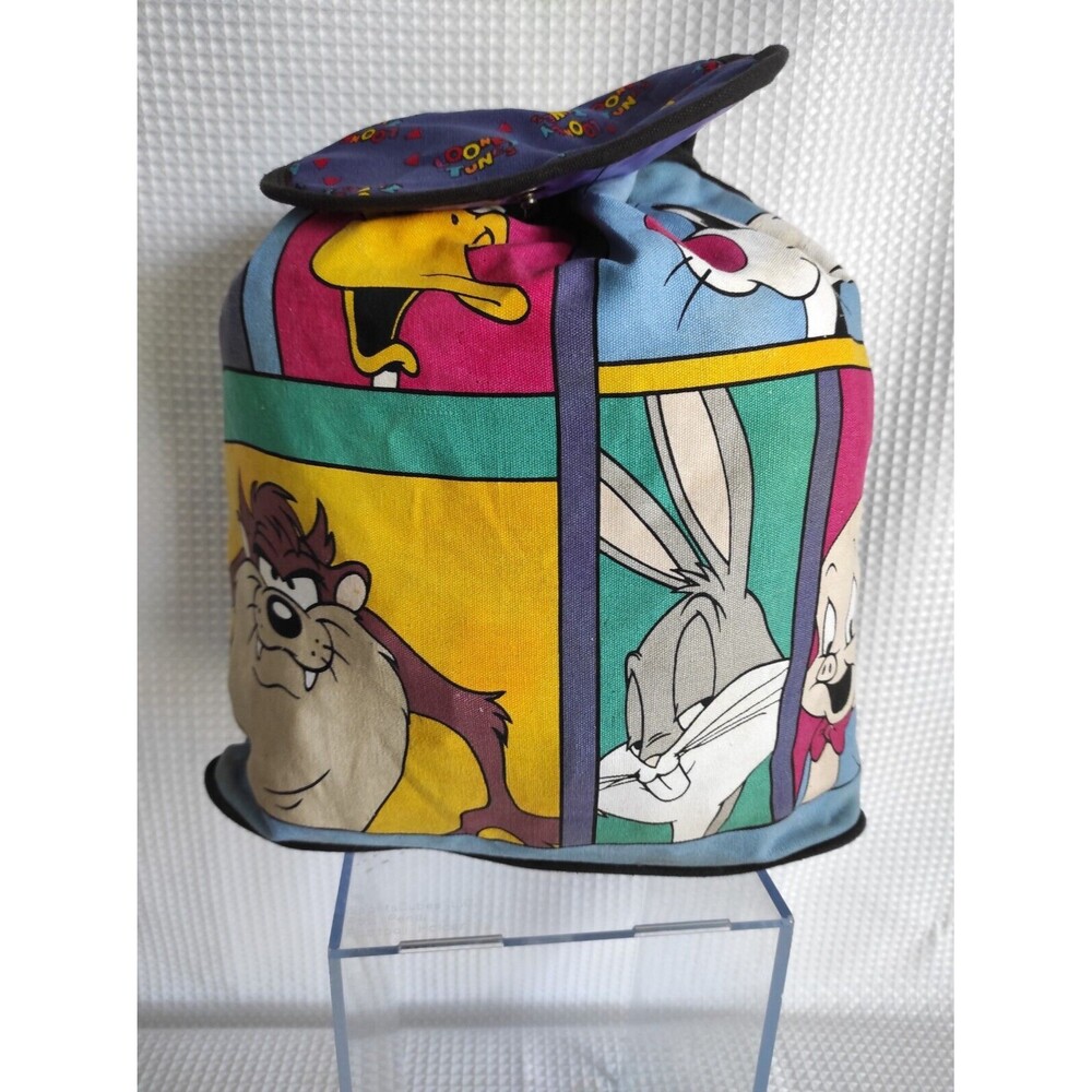 Vintage Looney Tunes WB Backpack Bag Black 90s Characters
